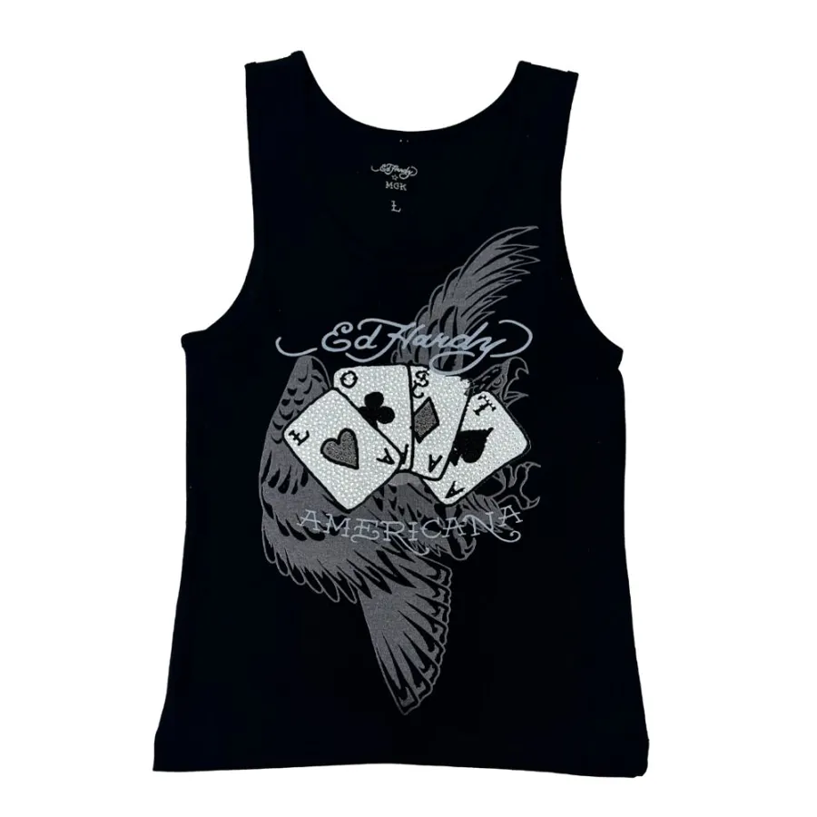 Ed Hardy × mgk Lost cards rhinestone tank