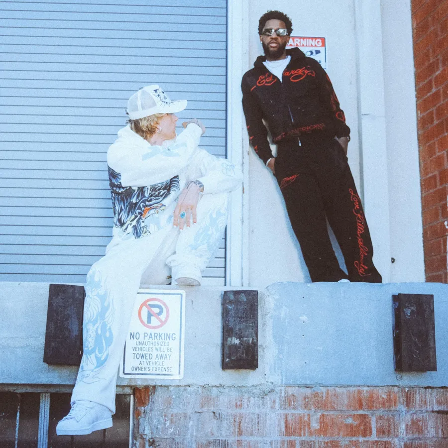 Ed Hardy x mgk white set and black set. Photo by Sam Cahill