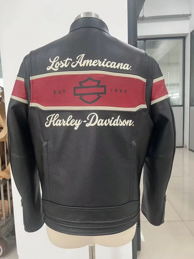Harley-Davidson × Lost Americana leather racer jacket, back, sample