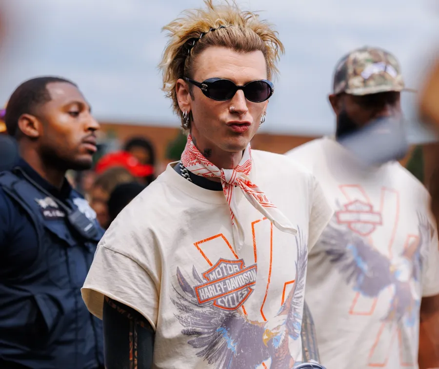 mgk in the Harley-Davidson x Lost Americana tee