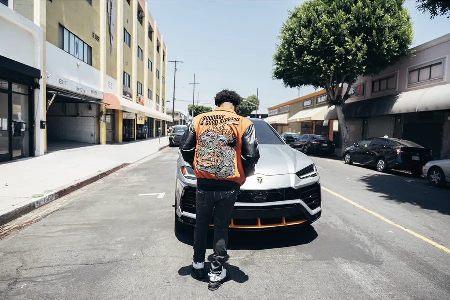 Juice WRLD x Jeff Hamilton jacket, back. Photo by Peter Jideonwo