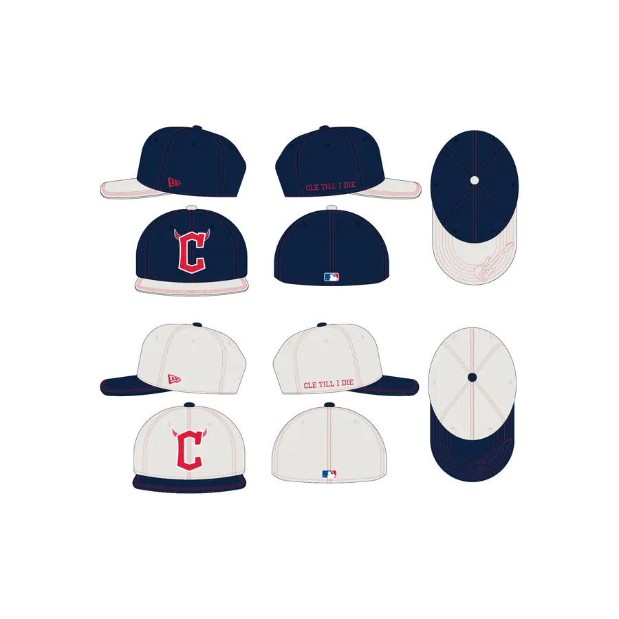 mgk x Cleveland Guardians caps, navy and cream