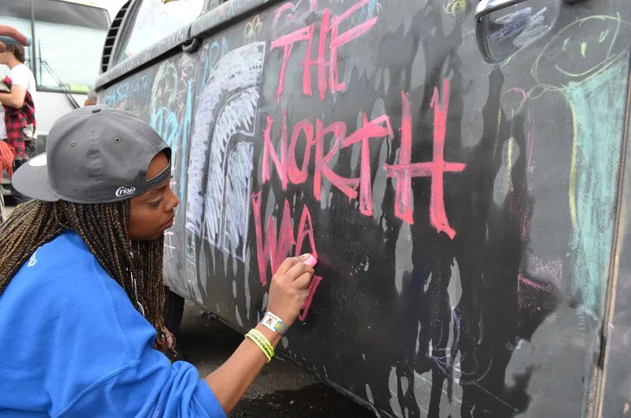 Chalk wall outside The North West Clothing Company in Seattle