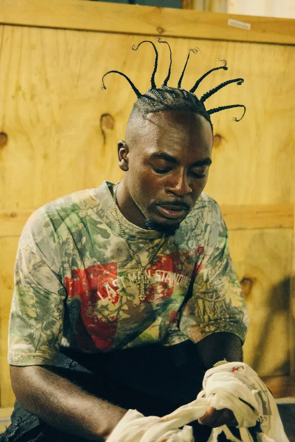 PUBG x Floor 13 camo tee, portrait. Photo by Sam Cahill