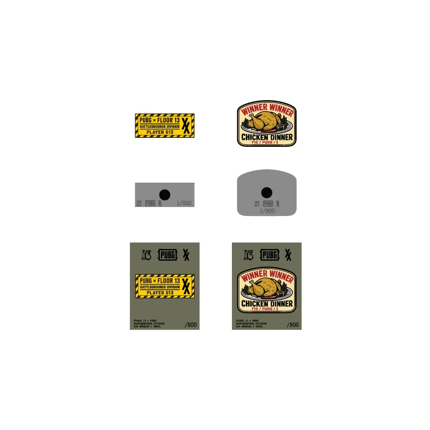 PUBG x Floor 13 enamel pins and backing cards