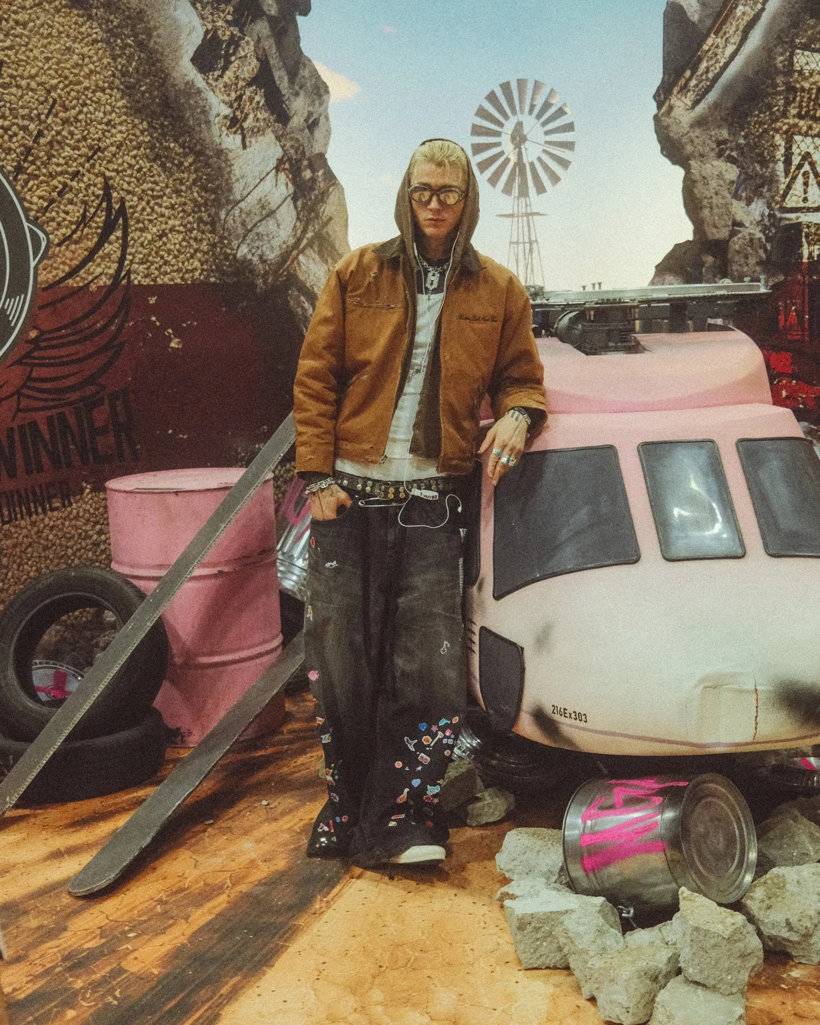 mgk in the PUBG x Floor 13 collection at the helicopter booth. Photo by Sam Cahill
