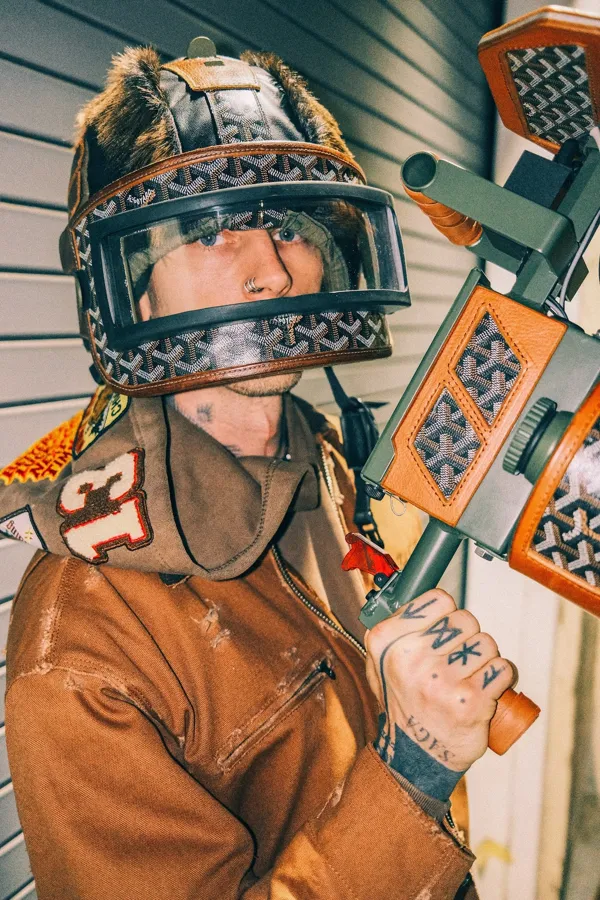 PUBG x Floor 13 campaign: welding helmet and the 13 sleeve. Photo by Sam Cahill