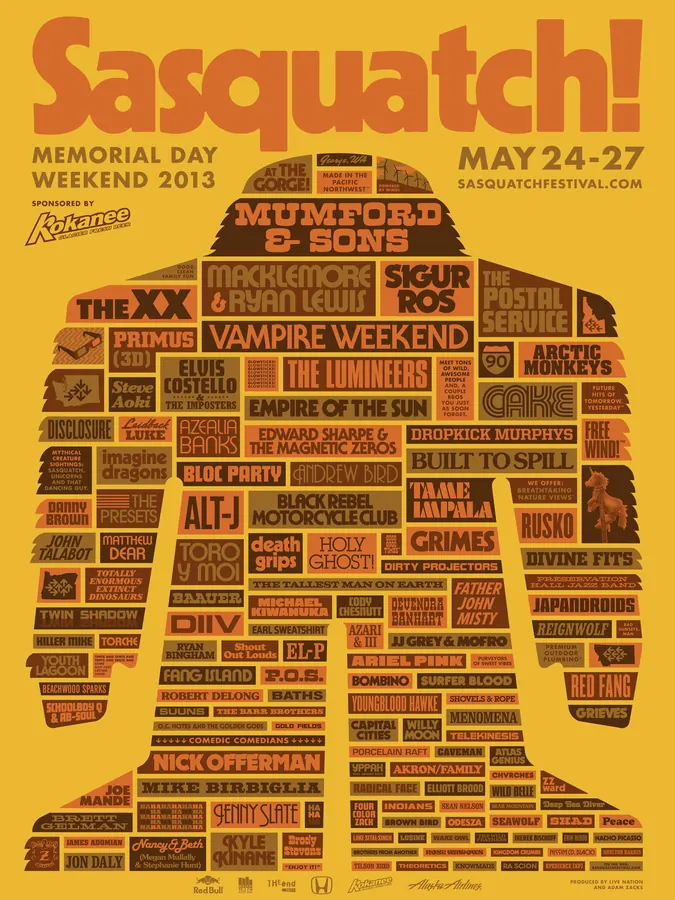 Sasquatch! Music Festival 2013 lineup poster