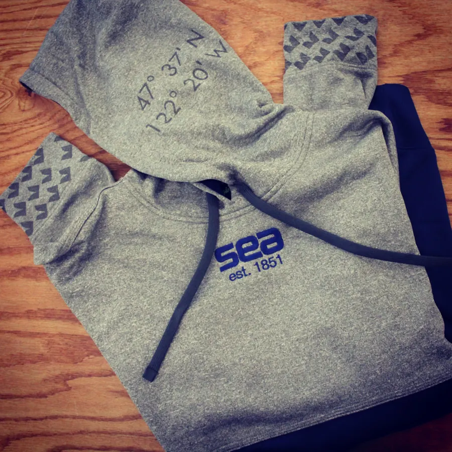 Laser-etched Seattle coordinates hoodie