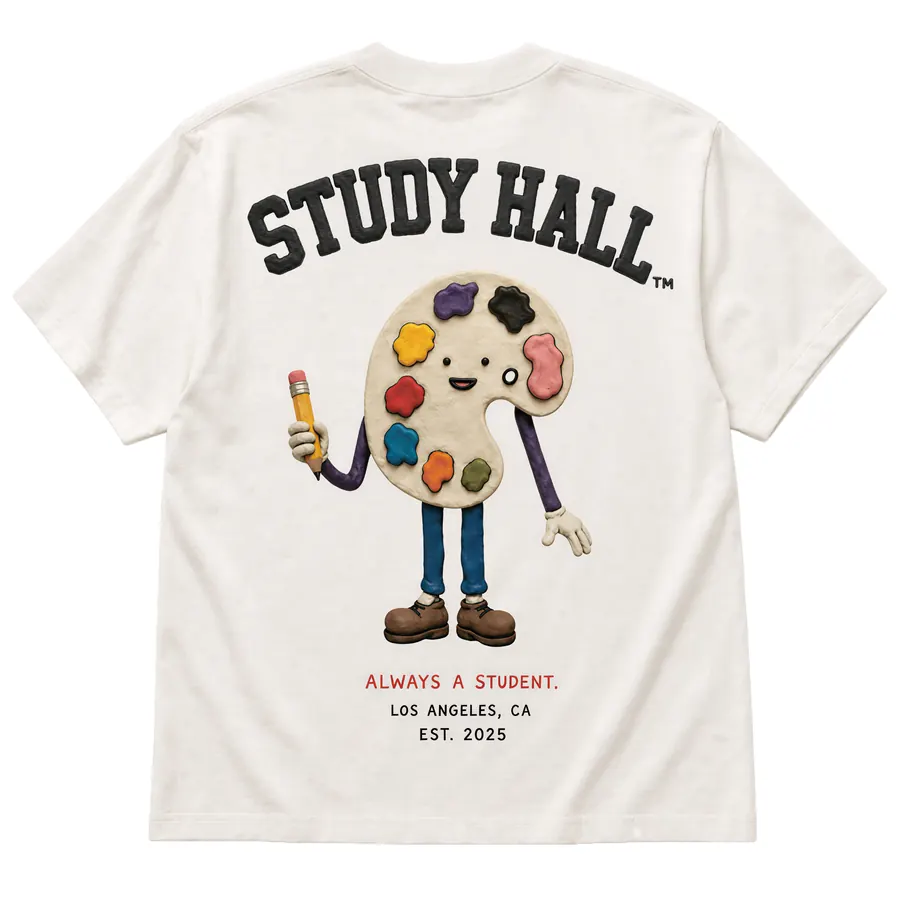 Study Hall clay tee: collegiate type and palette mascot