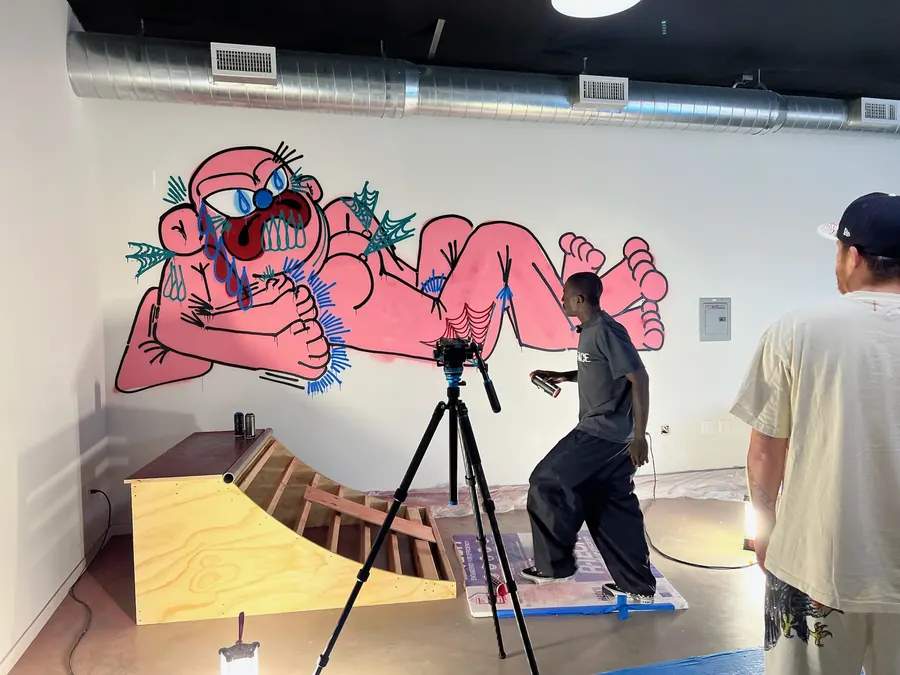 Study Hall crew filming a mural being painted inside Floor 13, Los Angeles
